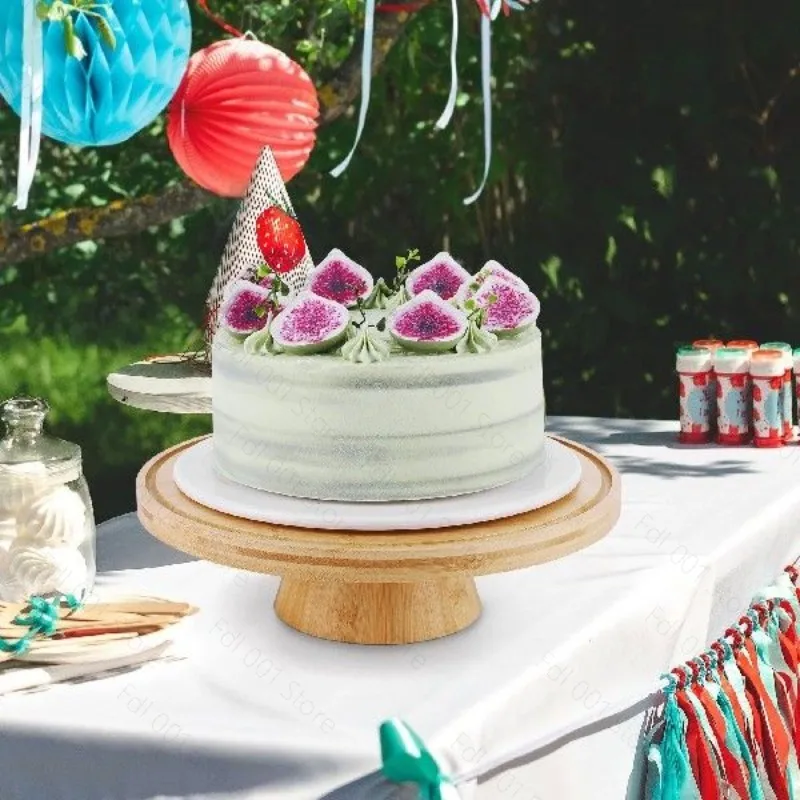 Decorative Wooden Cake Plate with Lid Multipurpose Dessert Serving Platter for Wedding Birthday Party Nachos Display