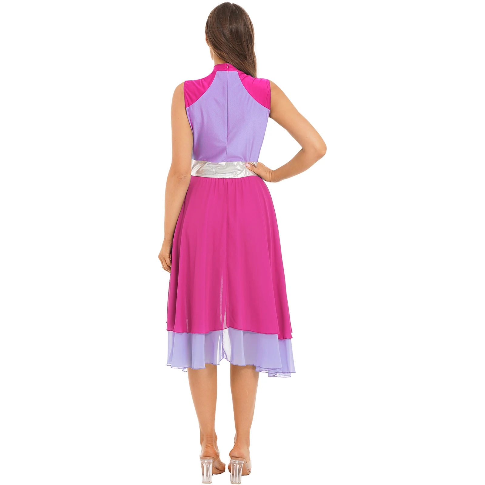 Vrouwen Mouwloze Chiffon Begrenste Jurk Vrouwelijke Ballroom Dans Kostuum Lyrische Dans Turnpakje Jurken Moderne Hedendaagse Dancewear