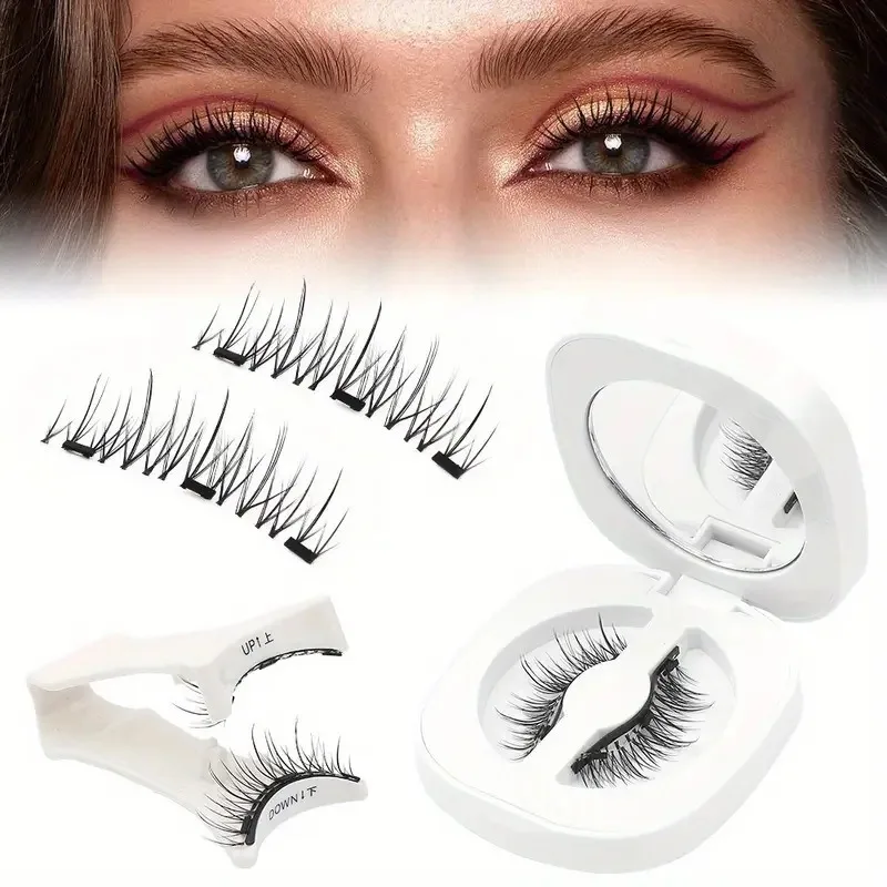 1 Pairs Magnetic Eyelashes Natural Look Fluffy False Eyelashes No Glue Reusable Faux Mink Lashe with Tweezers Set Makeup Product