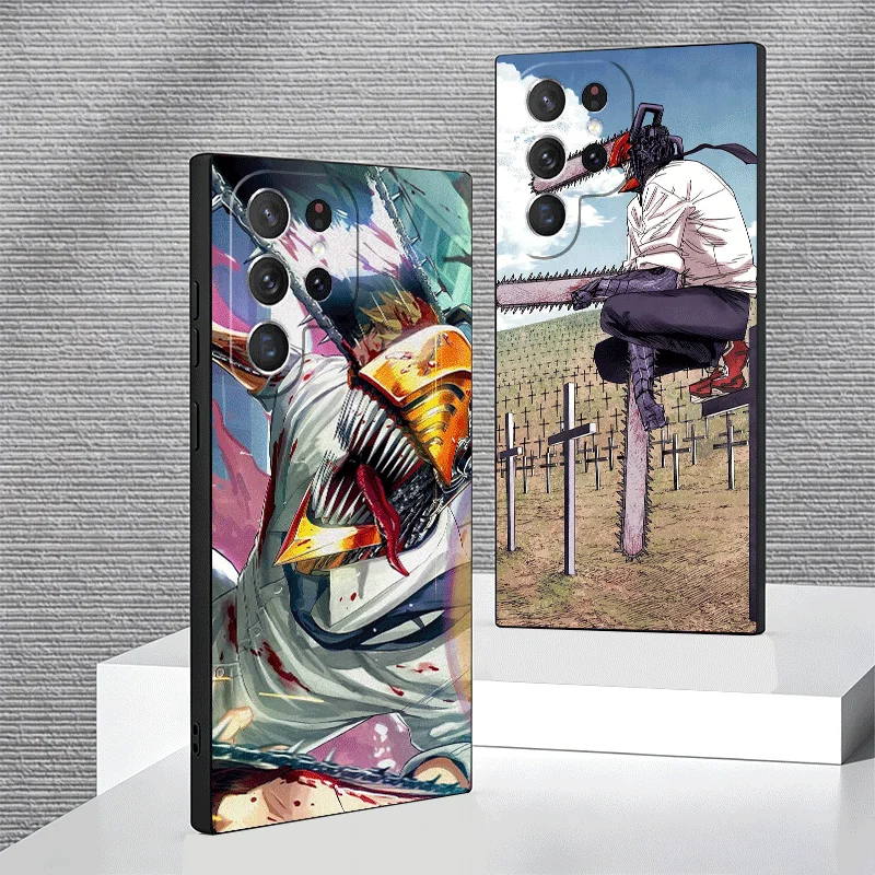Soft Phone Case For Samsung Galaxy S24 S25 S26 Ultra Anime Character Denji CSM S23 S22 Plus S21 FE S20 + Edge Black Cover Shell