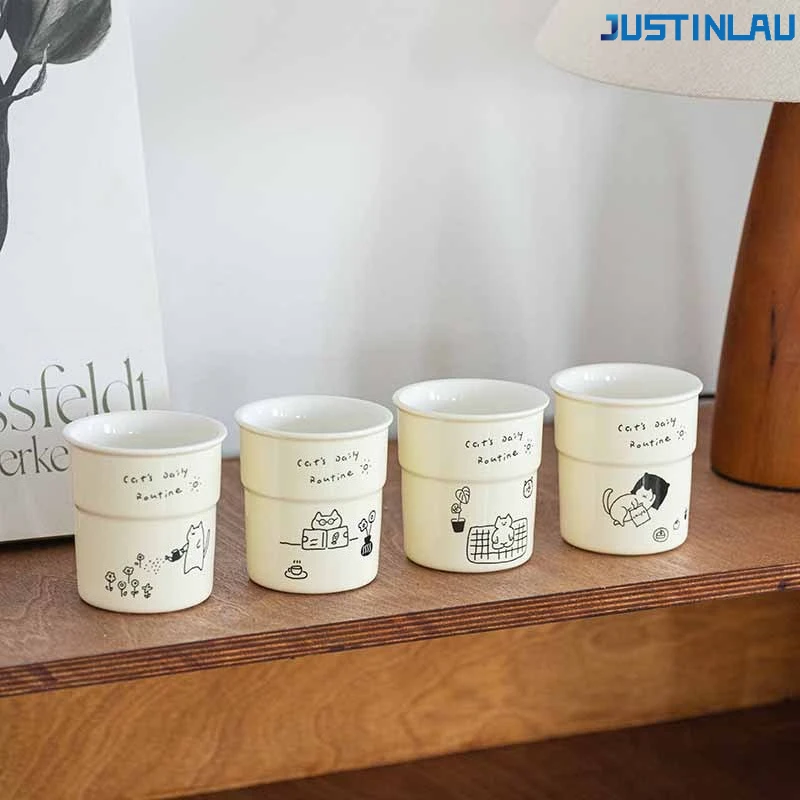 Ins-Style minimalistische und süße kindliche Illustration Milchtank Kaffeetasse Wasserbecher Milchbecher Frühstücksbecher Kätzchen-Tagesbecher