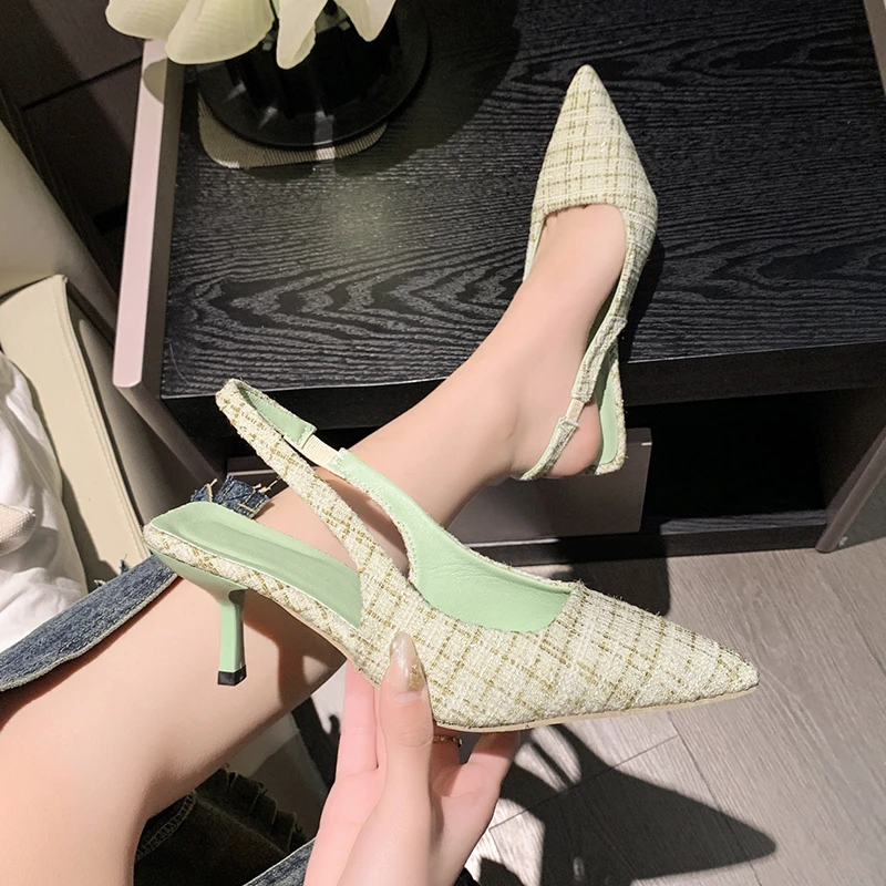 

Brand Designer Slingbacks High Heels Pumps Women Blue Pointed Toe Party Shoes Woman Summer Thin Heeled Sandals High Heel Shoes