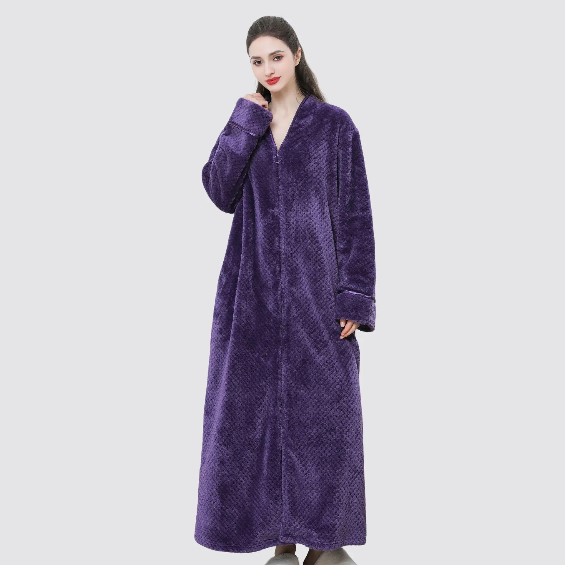 الخريف الشتاء سستة البشكير مقنعين رداء زوجين سميكة منامة الفانيلا ثوب نوم طويل للنساء #4