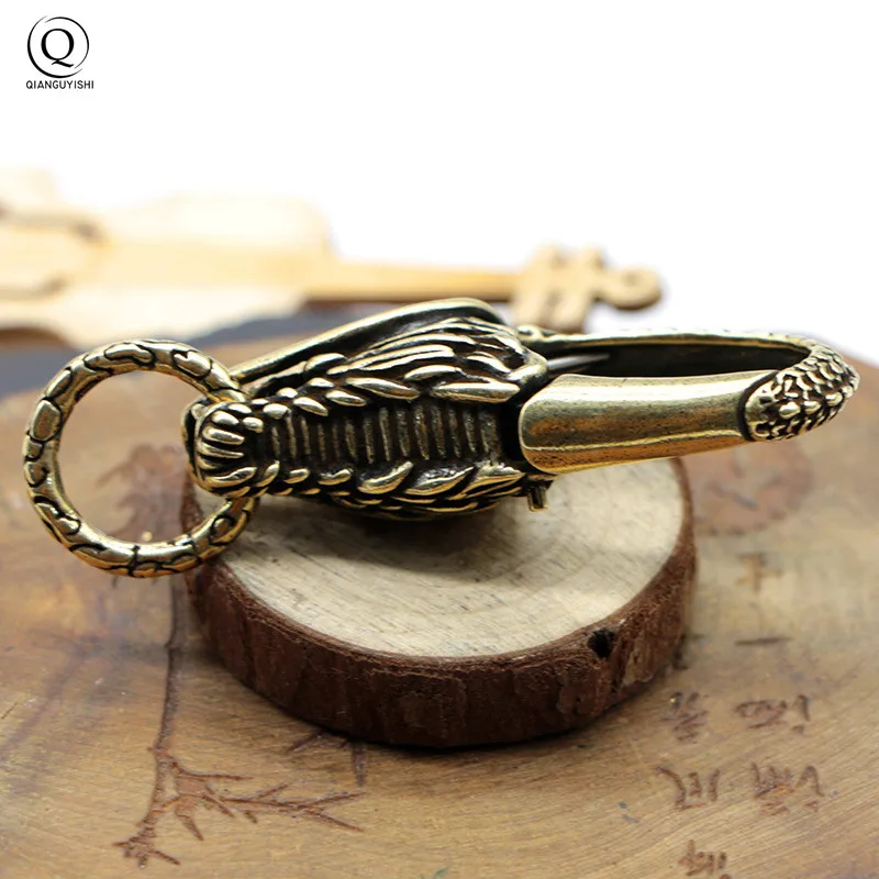 Copper Dragon Head Keychain Antique Craft Key Chains Lobster Clasps Keyring Waist Buckle Brass Metal Vintage Car Key Holder Gift