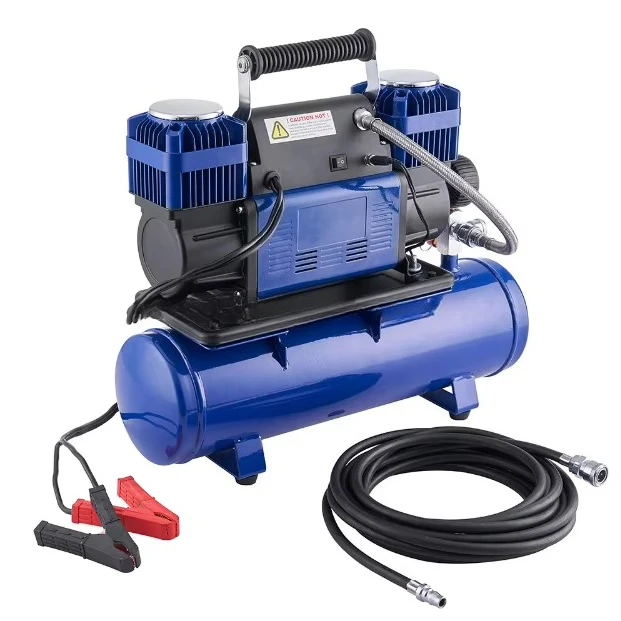 

High-Power DC12V Heavy Duty Double Cylinders Air Compressor Car Tyre Inflator 12v Air Pump with Tank for Car