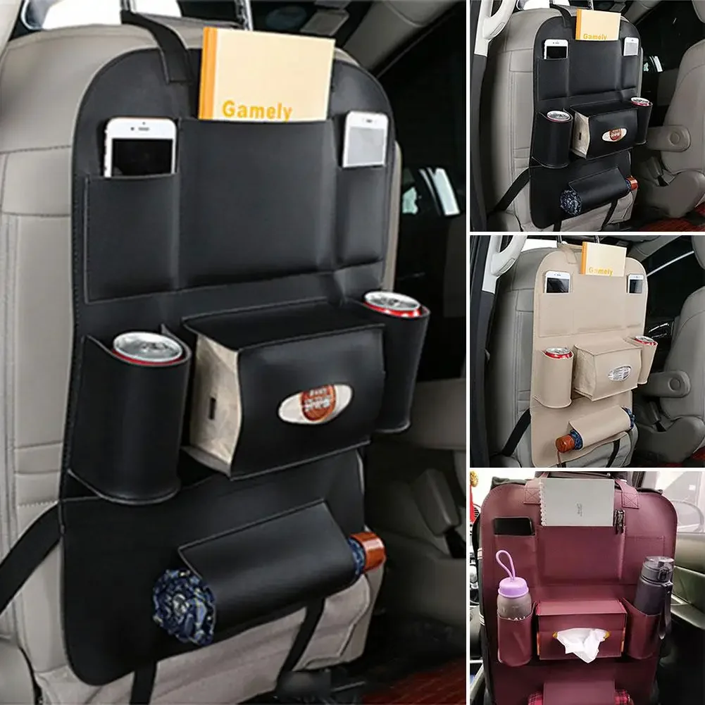 

Car Leather Seat Back Hanging Bag Multifunctional Car Mats Protector Seat Backseat Storage Pad Organizer Car Anti-Kick Back F4E3