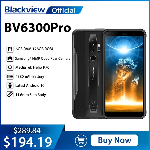 BLACKVIEW BV6300 Pro Helio P70 6GB+128GB Smartphone 4380mAh Android 10  Mobile Phone Quad Camere NFC IP68 Waterproof Rugged Phone