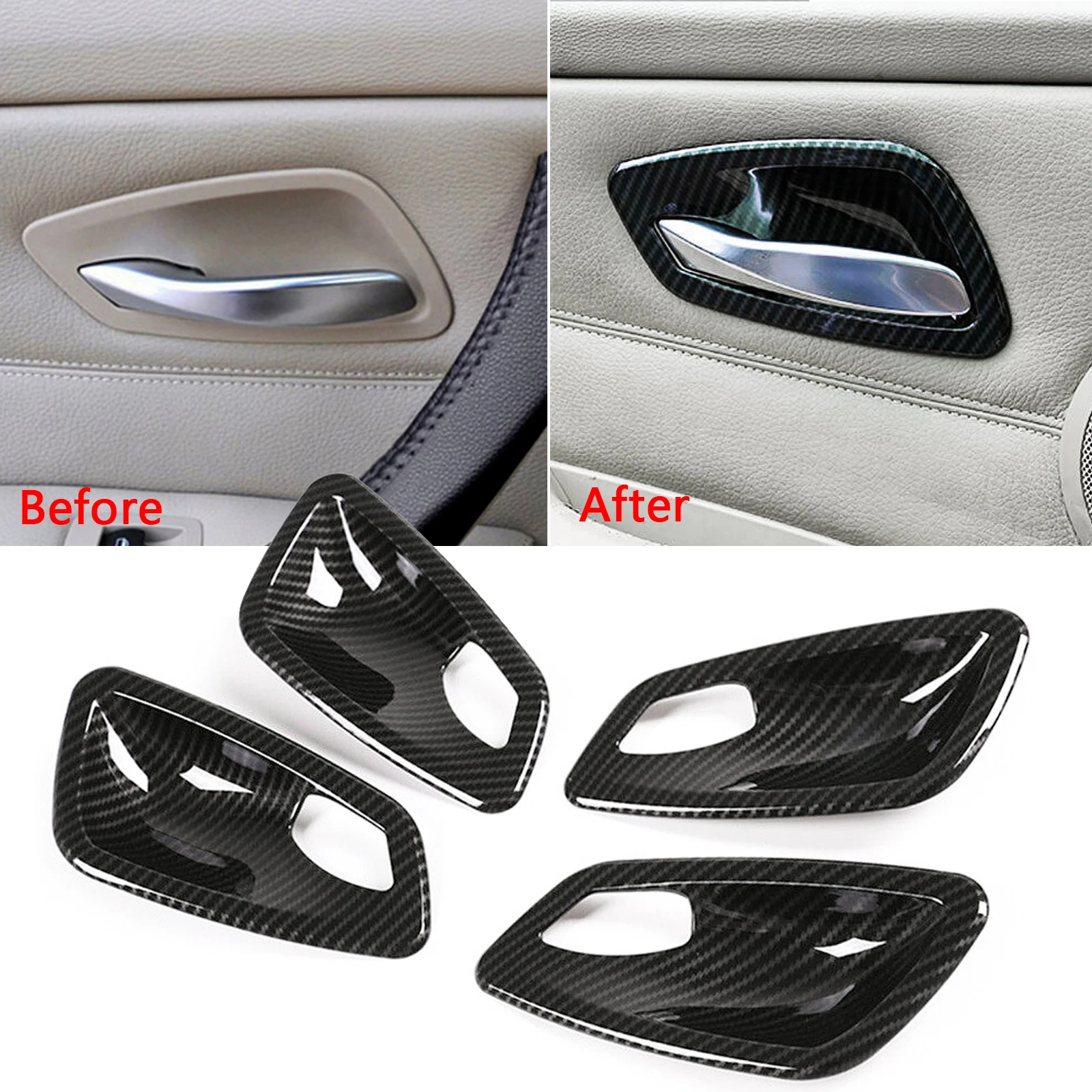 

4pcs Carbon Fiber Style Interior Door Handle Bowl Cover Trim For BMW E90 E91 M3 Sedan 2005 2006 2007 2008 2009 2010 2011 2012