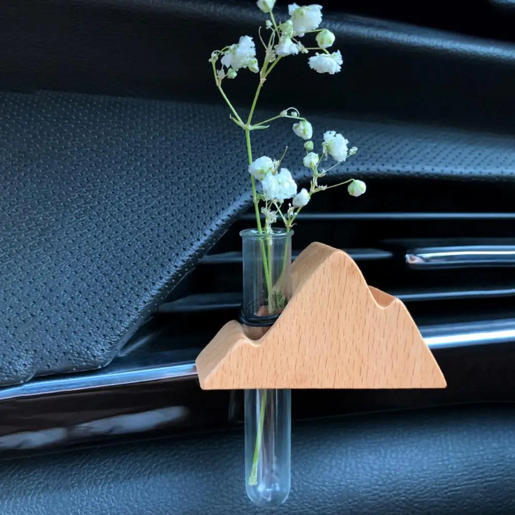 Car Air Outlet Vase Artistic Flower Arranger Universal Fragrance Diffuser Tube Vases With Magnet Wooden Stand Car Accessories