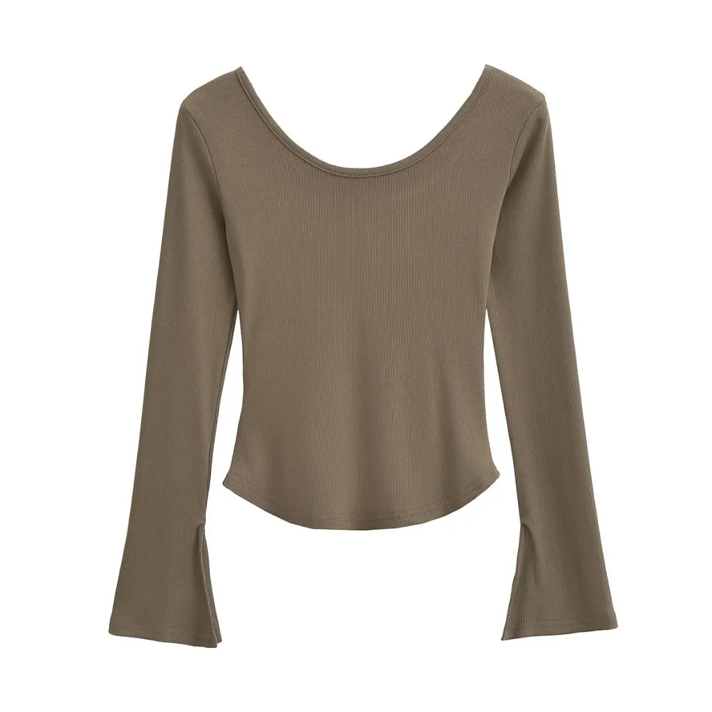 

Women's U-Neck Long-Sleeved T-Shirt Pure Hot Girl Style Autumn New Ins Tight Inner Bell Sleeve Bottoming Shirt Top