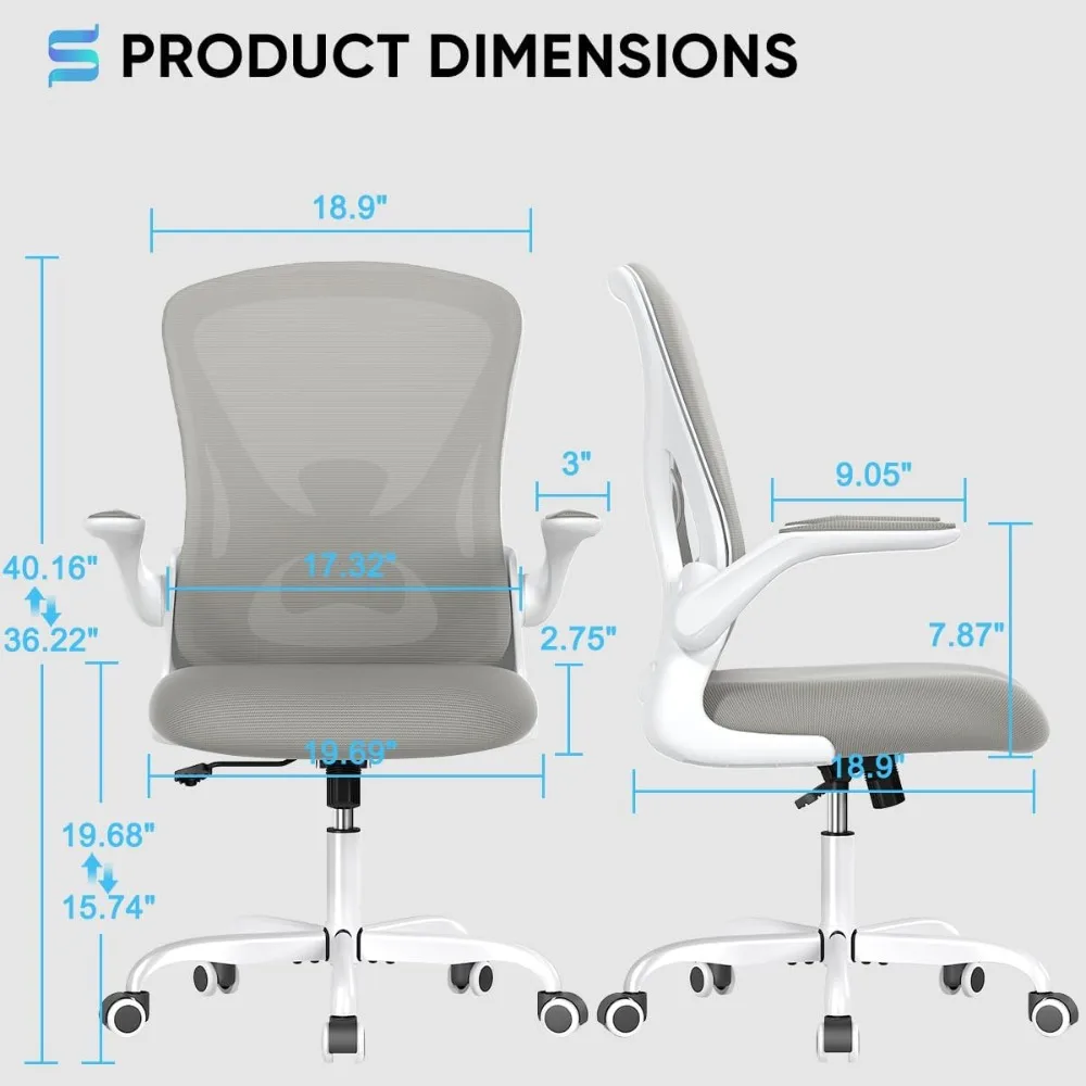 Ergonomic Desk Chair with Padded Flip up Arms and Supportive Lumbar Support, Breathable Mesh Home Office Chairs