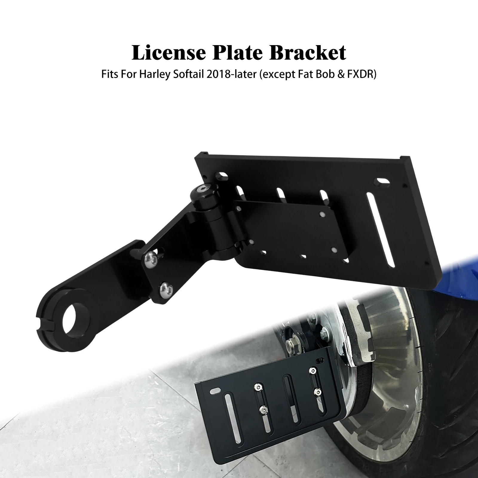 

Foldable Side Mount License Plate Bracket for Harley Softail Fat Boy Breakout Low Rider Heritage 2018-Up, Rear Adjustable Regist
