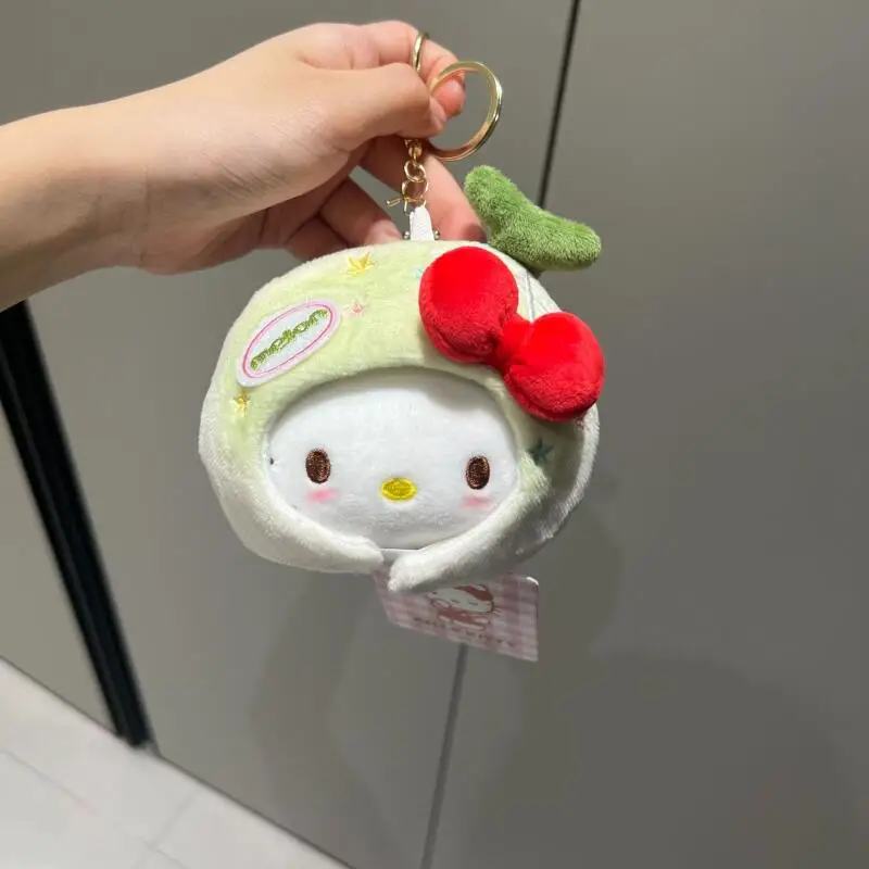 Peluche de Hello Kitty con Cabeza Grande de Sanrio Hami Melon de Japón, Bonito Accesorio para Bolsos y Interiores de Automóviles, Decoración de Dormitorios, Regalo para Amigos
