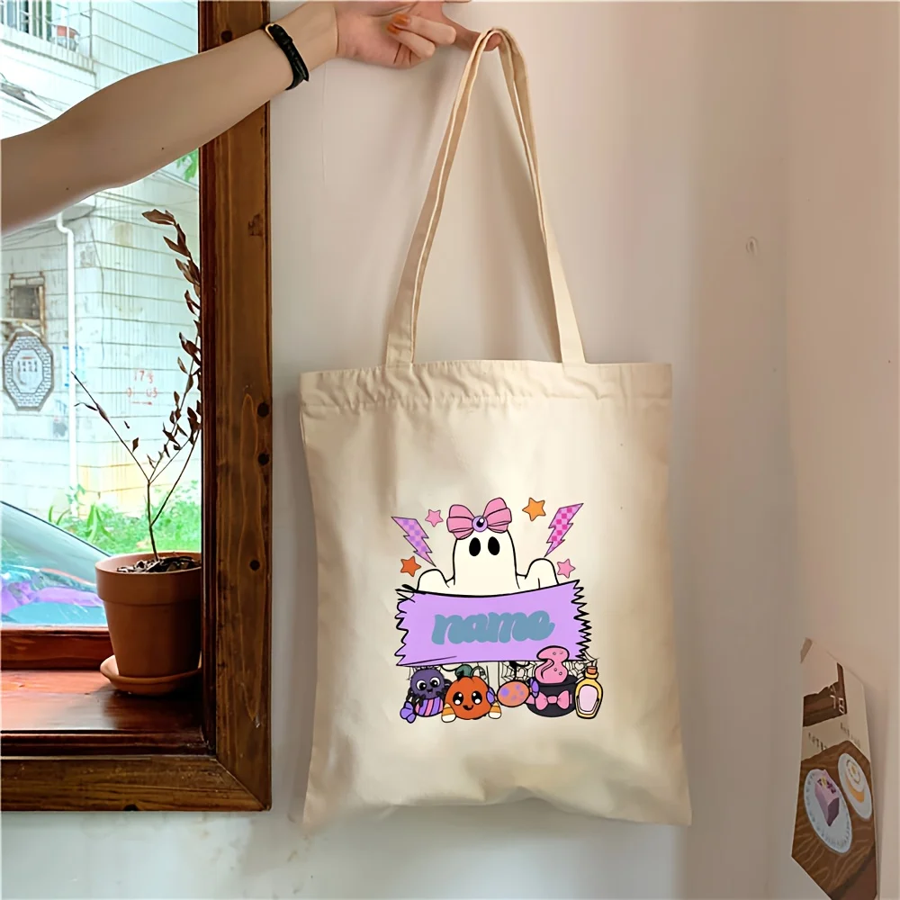 Personalized Halloween Trick or Treat Tote Bag with Spooky Patterns Large Capacity Stylish and Minimalist Halloween Gfits Bags