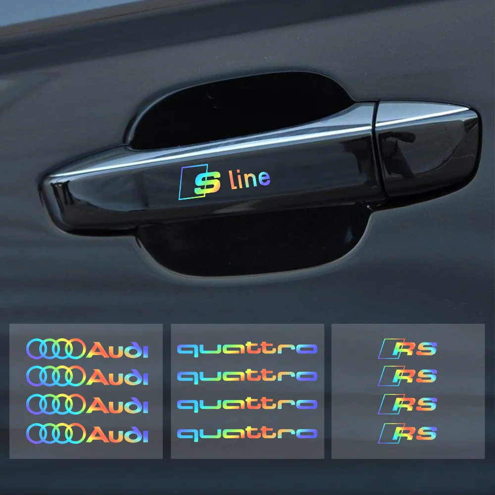 4Pcs For Audi Sline Quattro RS TT A4 A5 A6 A7 A8 Q6 Q7 Car Styling Door Handle Wiper Rearview Mirror Sticker Auto Accessories