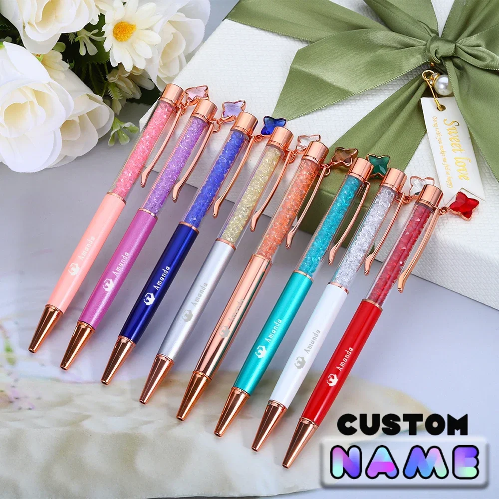 Rollerbal Ballpoint Pen Crystal Diamond 0.7mm Tip All Metal Material Student Writing Office Gift Custom Logo Name Wholesale