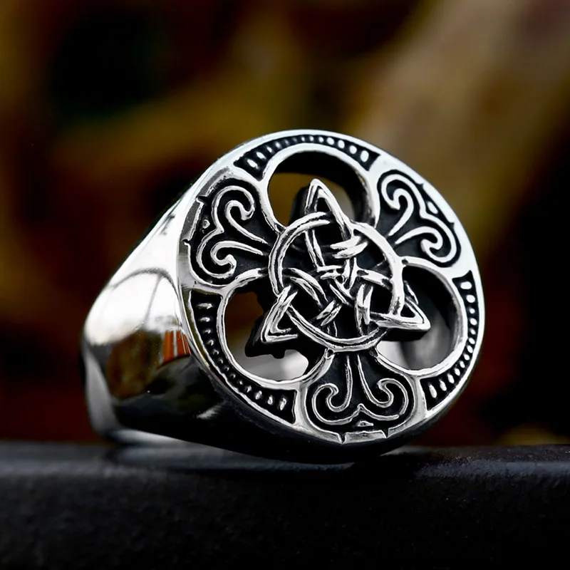 steel solider stainless steel Viking Celtic solar symbol wheel ring amulet nordic slavic pagan jewelry