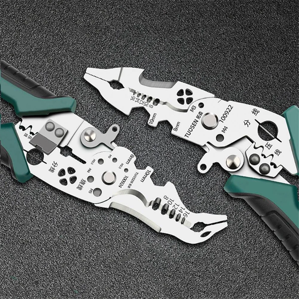 TUOSEN Electrician Multifunctional Wire Stripping Pliers, Wire Splitting Pliers, Cable Stripping Knife, Type B