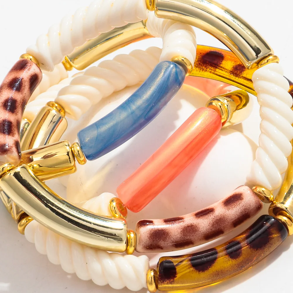 Bohemian Thread Bamboo Acrylic Women\'s Hand Bracelets Resin Stackable Thin Tube Bead Stretchy Bracelet 2024 Jewelry Gifts