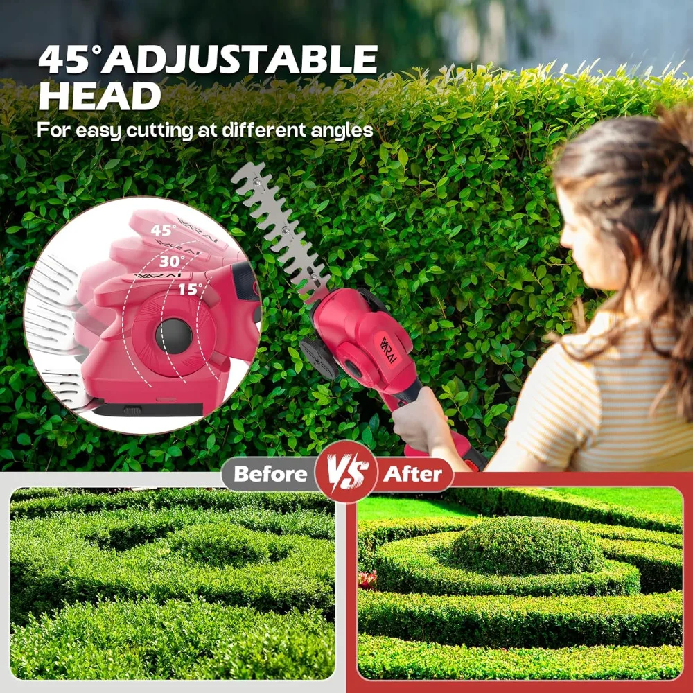 

Hedge Trimmer Cordless, 2 in 1 Cordless Hedge Trimmer with 2600mAh Battery*2, High Power and Large Capacity Hedge Shears
