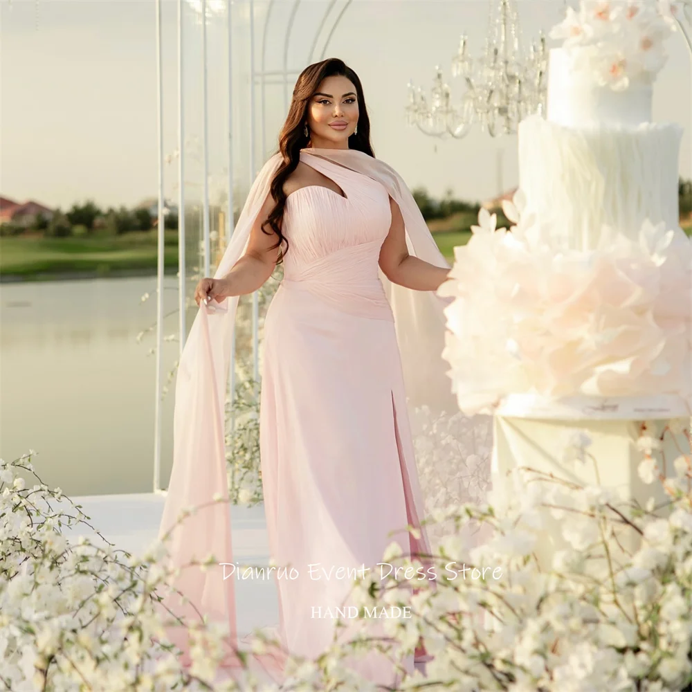 فستان سهرة وردي بفتحة جانبية من Dianruo أشرطة على شكل حرف A فستان عيد ميلاد حالم غير متماثل من فيستدوس دي فيستا 2025 مخصص