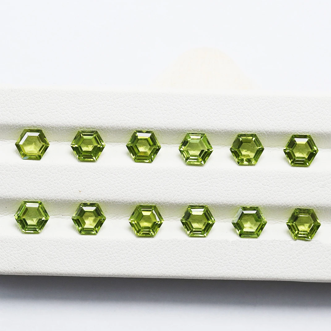 natural-transparent-green-peridot-loose-gemstone-hexagon-shape-faceted-cut-various-sizes-3x5mm-7x9mm-wholesale-lot
