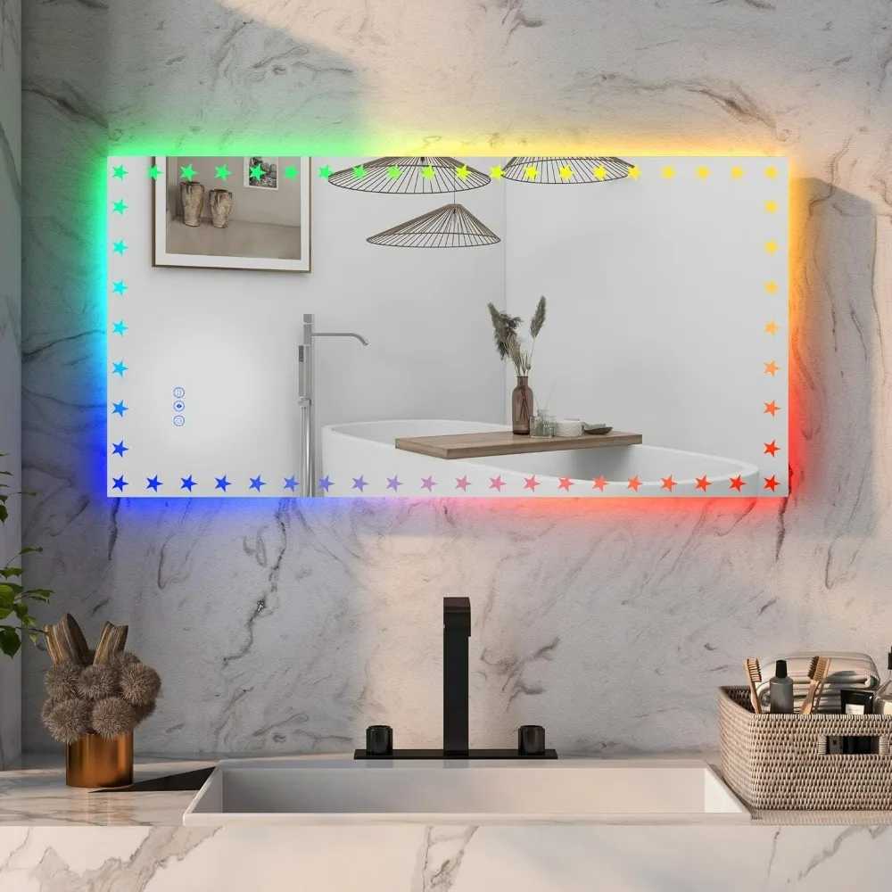 

48x24 Inch Led Bathroom Mirror with Lights Backlit RGB Color Changing Lighted Wall Dimmable Anti-Fog Memory Vanity Fog Free