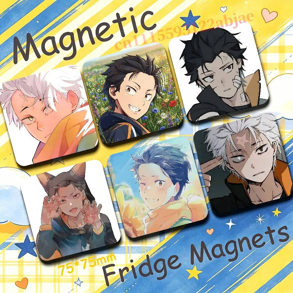 Natsuki Subaru 75mm Square Cute Fridge Magnet Decorative Refrigerator Magnet Home Kitchen Decoration Souvenir Gift