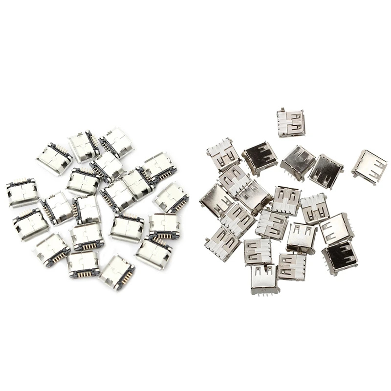 80Pcs Socket Connector - 20Pcs USB Female Type A 4-Pin DIP Right Angle Plug Jack & 60Pcs Micro-USB Type B Female 5 Pin