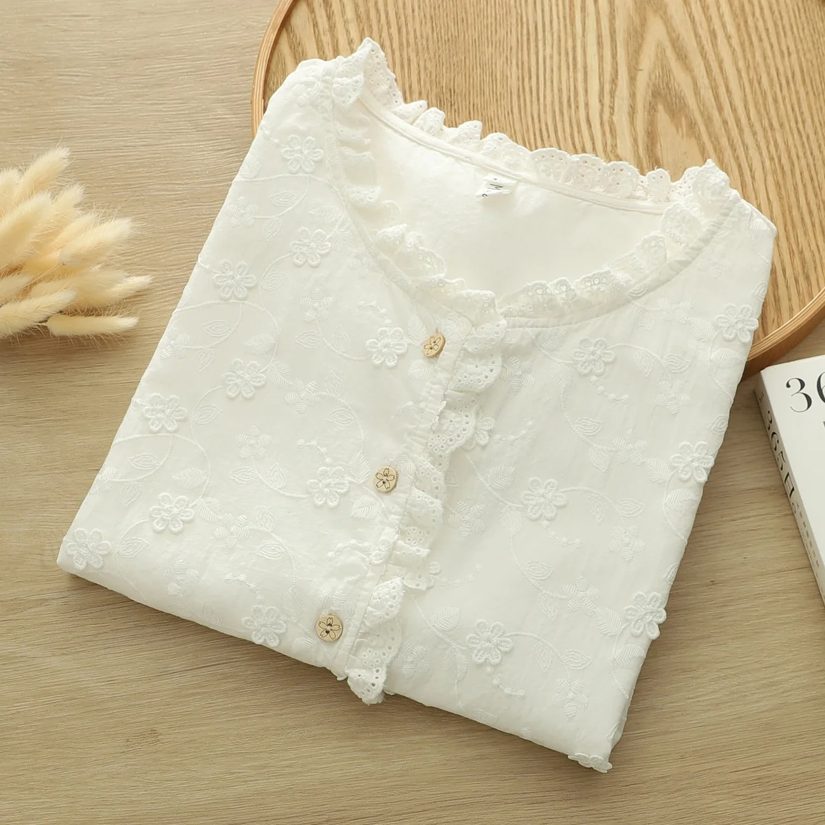 

2026 Mori Girl Style из чистого хлопка с 3d цветочной вышивкой, белый жилет для женщин, рубашки и блузки без рукавов с воротником-стойкой