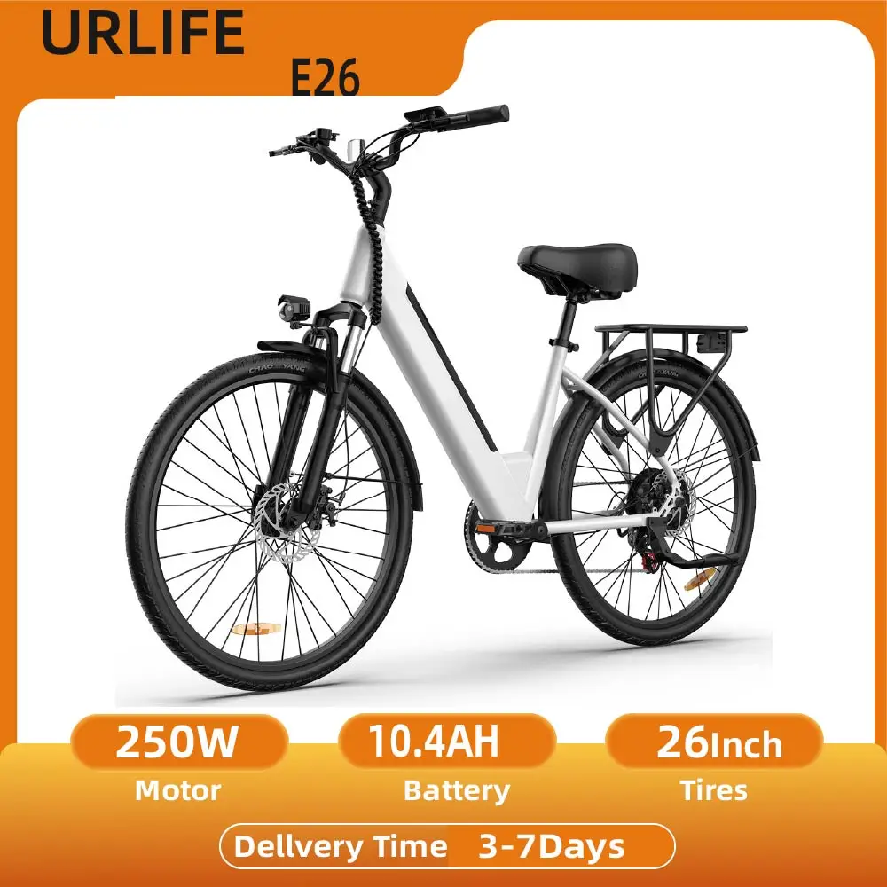 URLIFE E26 Elektrofahrrad für Erwachsene, 250W Motor, 48V 10.4AH, 26 Zoll Reifen, City-Pendler-Elektrofahrrad