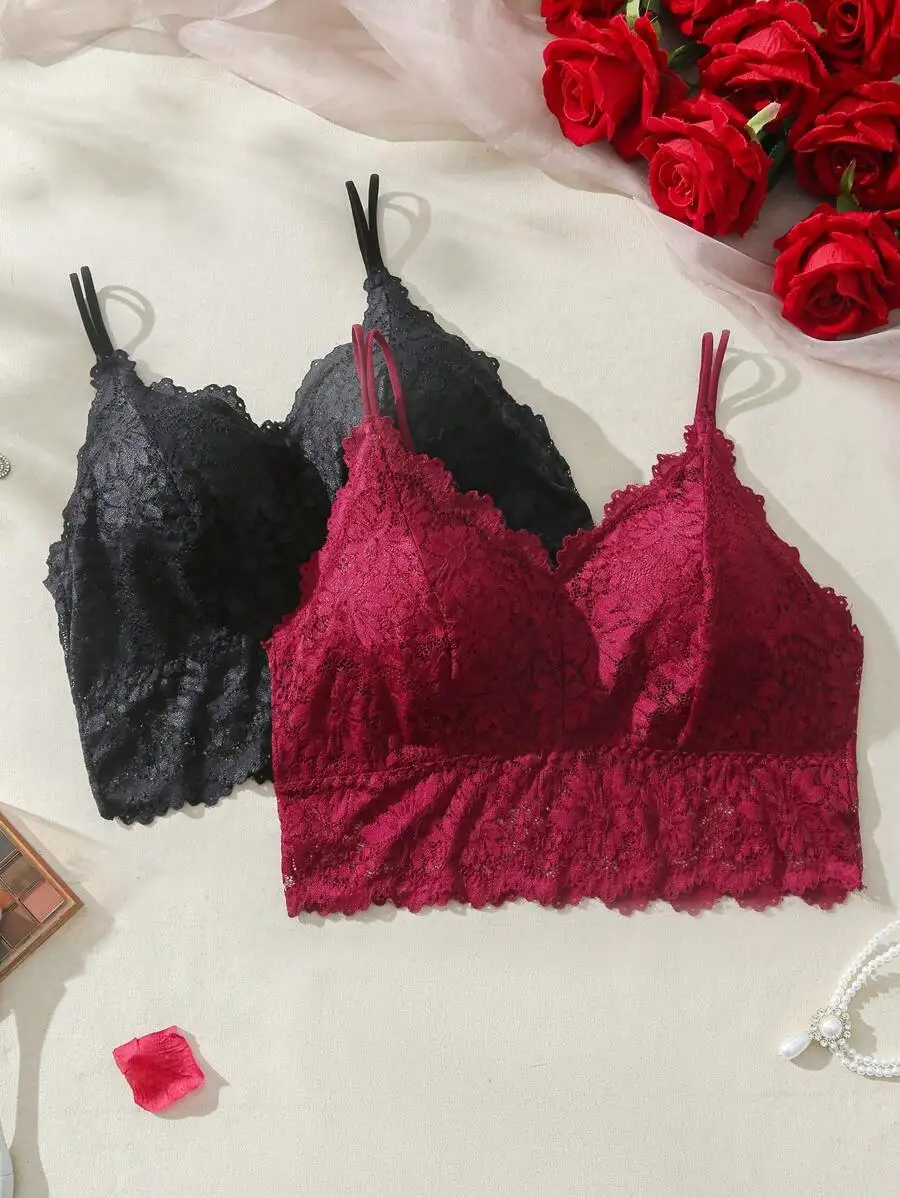 

2 Pcs Plus Size Women Lace Bralette Set