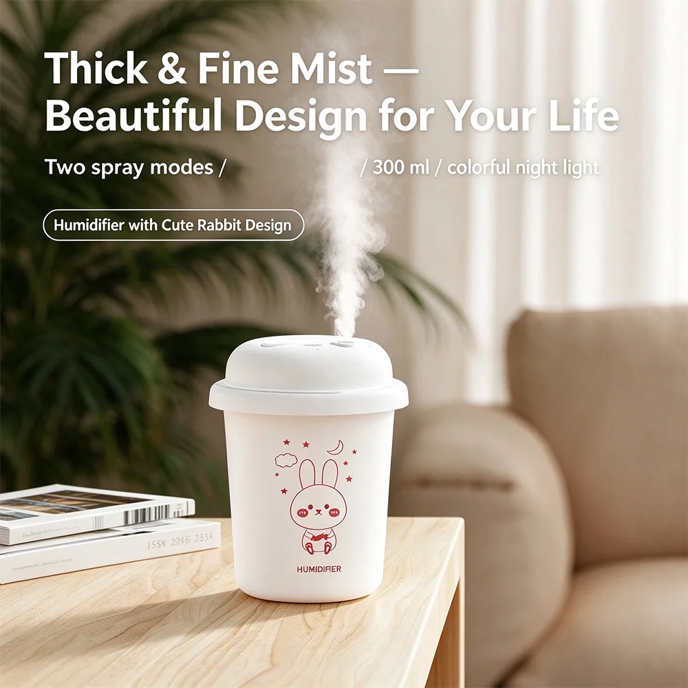 Milk Tea Cup USB Humidifier, Large Capacity, Night Light, Continuous & Intermittent Spray, Auto Shut-Off, Quiet Operation