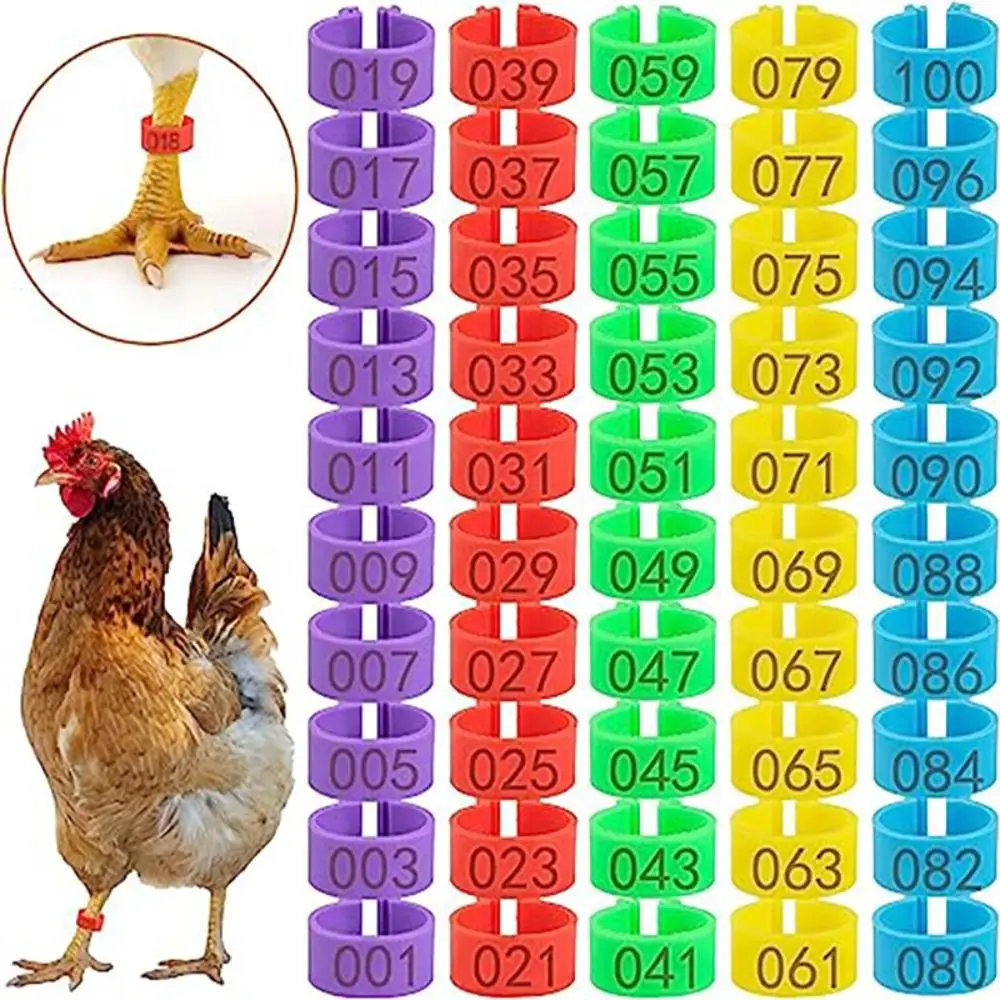 100Pcs with 001-100 Numbered Adjustable Chicken Foot Ring Chicken Marker Tag Plastic Chicken Identification Tag Clip