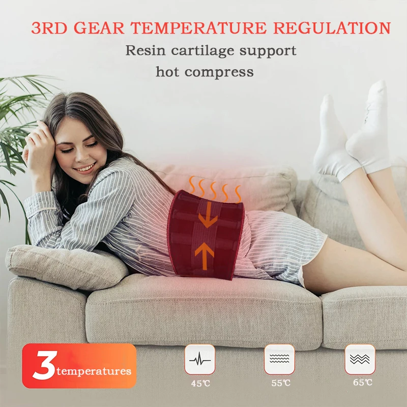 Back Heat Support Belt Heating Waist Brace With Adjustable Temperature Heated Back Belt Abdomen Warmer Lumbar Support 3rd Gear