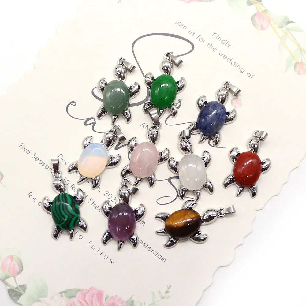 Little Turtle-shaped Base Inlaid Red Jasper Blue Vein Stone Copper-plated Single-hole Pendant DIY Cute Fashionable Jewelry Gift