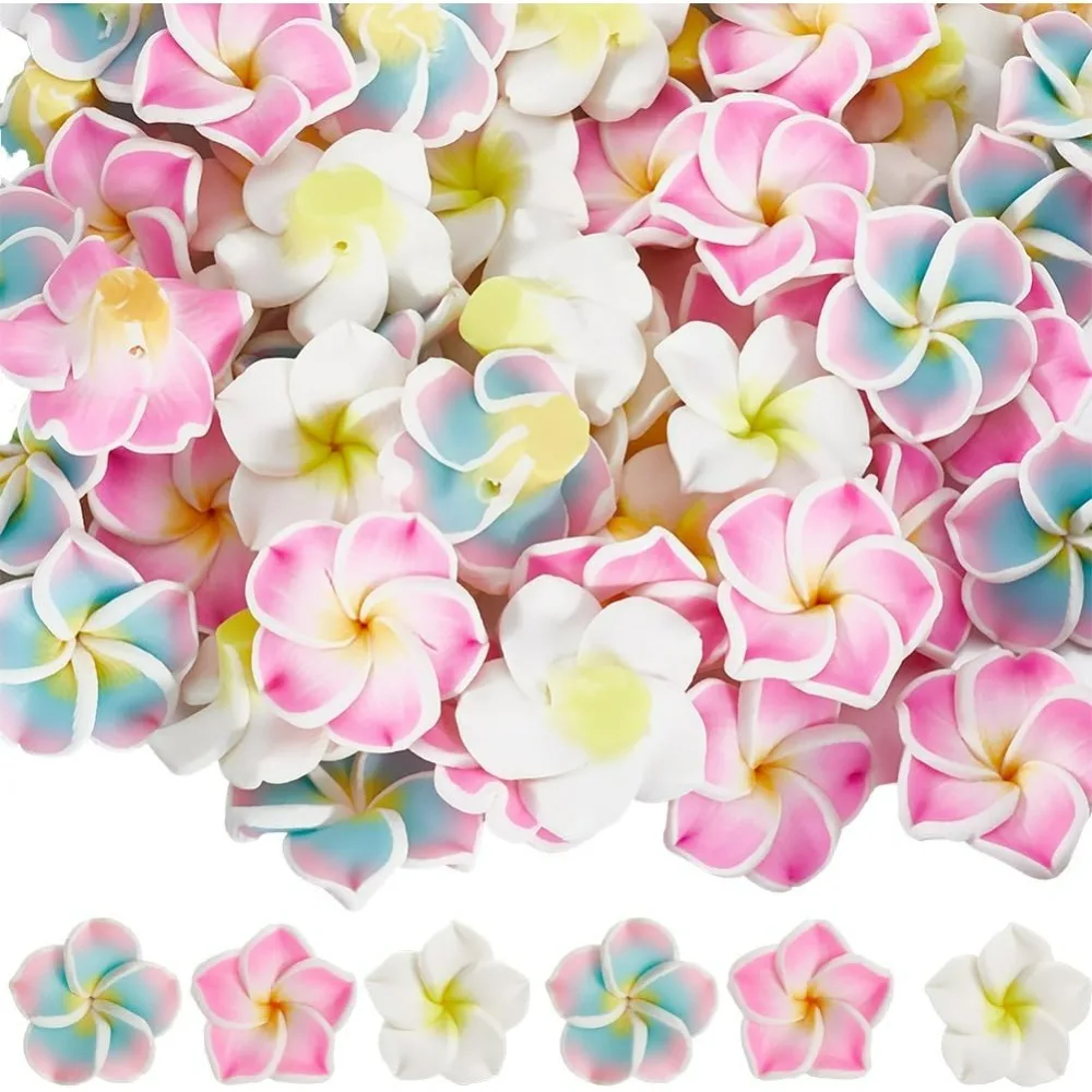 

1 Box 60pcs 20mm Hawaiian Flower Beads Flowers Clay Beads Plumeria Frangipani Pink White Loose Spacer Spring Summer Floral Bead