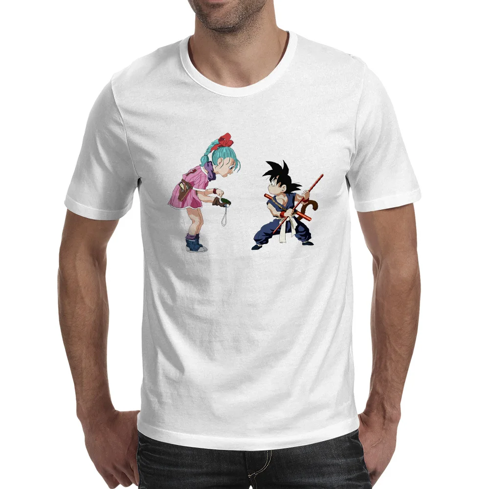 Bandai Classic Anime Dragon Ball Goku Meets Bulma First Time Print T-shirt Casual Short Sleeve