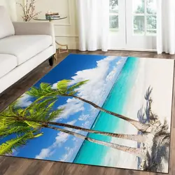 Beach Palm Trees Area Rug, Sky Calm Ocean Print Carpet, Non-Slip Washable Floor Mat, for Bedroom Dining Room Office Kid's Room