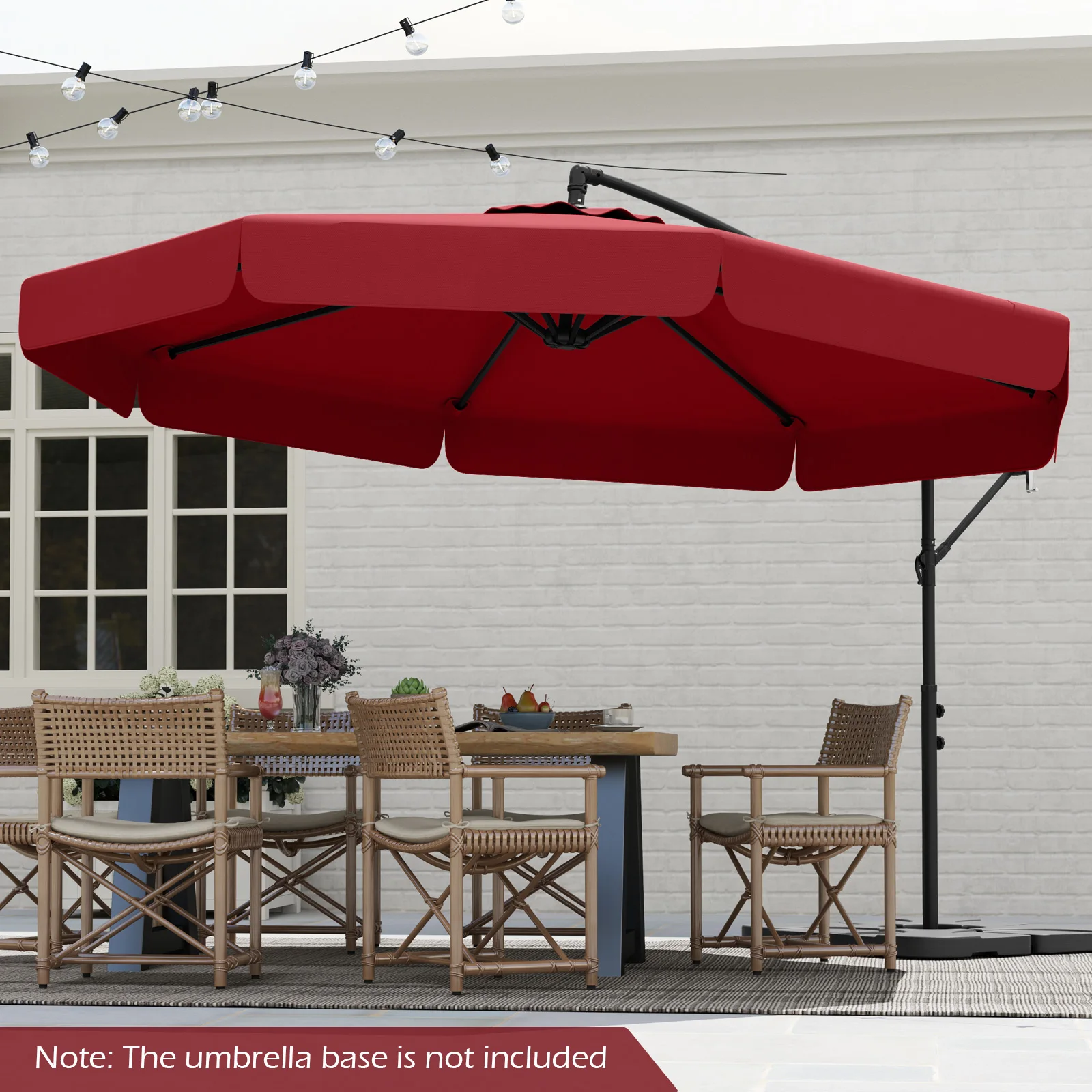 Zero-Footprint Cantilever Offset Hanging Umbrella over a patio lounge set