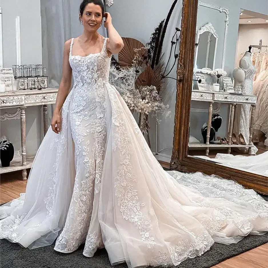 

Винтажное свадебное платье из тюля с русалкой и кружевной аппликацией 2026 Съемная юбка Роскошное свадебное платье по индивидуальному заказу Vestido de novia