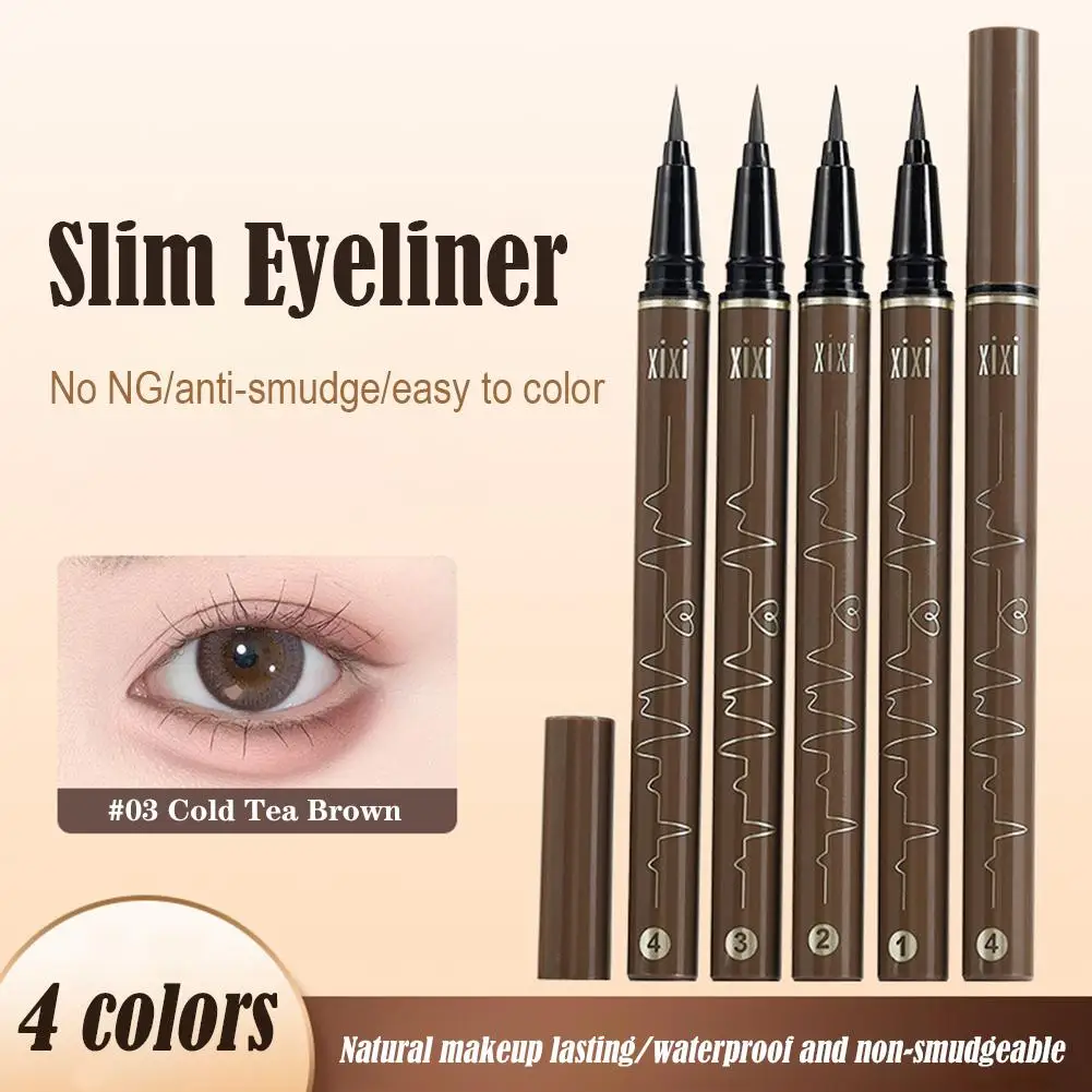 قلم تحديد العيون النحيف برأس قطني طبيعي متعدد الألوان مقاوم للماء ومقاوم للعرق وتكبير عينيك ومستحضرات التجميل