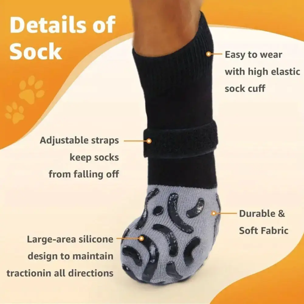 4PCS High Quality Anti-Slip Cozy Dog Socks Anti-Scratch Strong Grip Knitted Socks Cotton Adjustable Band Paw Protector Indoor