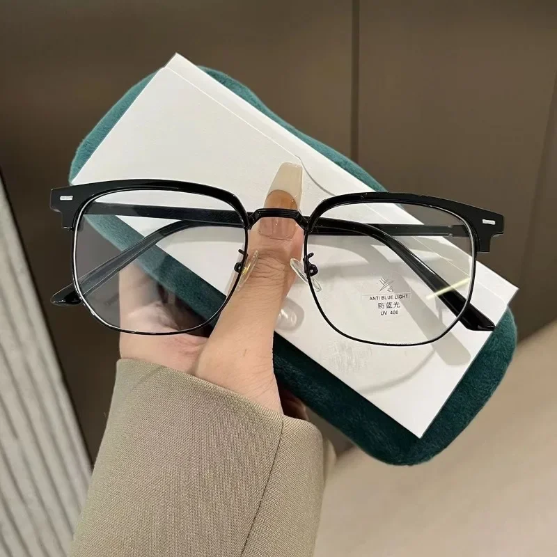 

Fashion Unisex Square Plain Glasses for Men Women Metal Frame Glasses Polygon Eyeglasses Gentle Black Anti Blue Light Glasses
