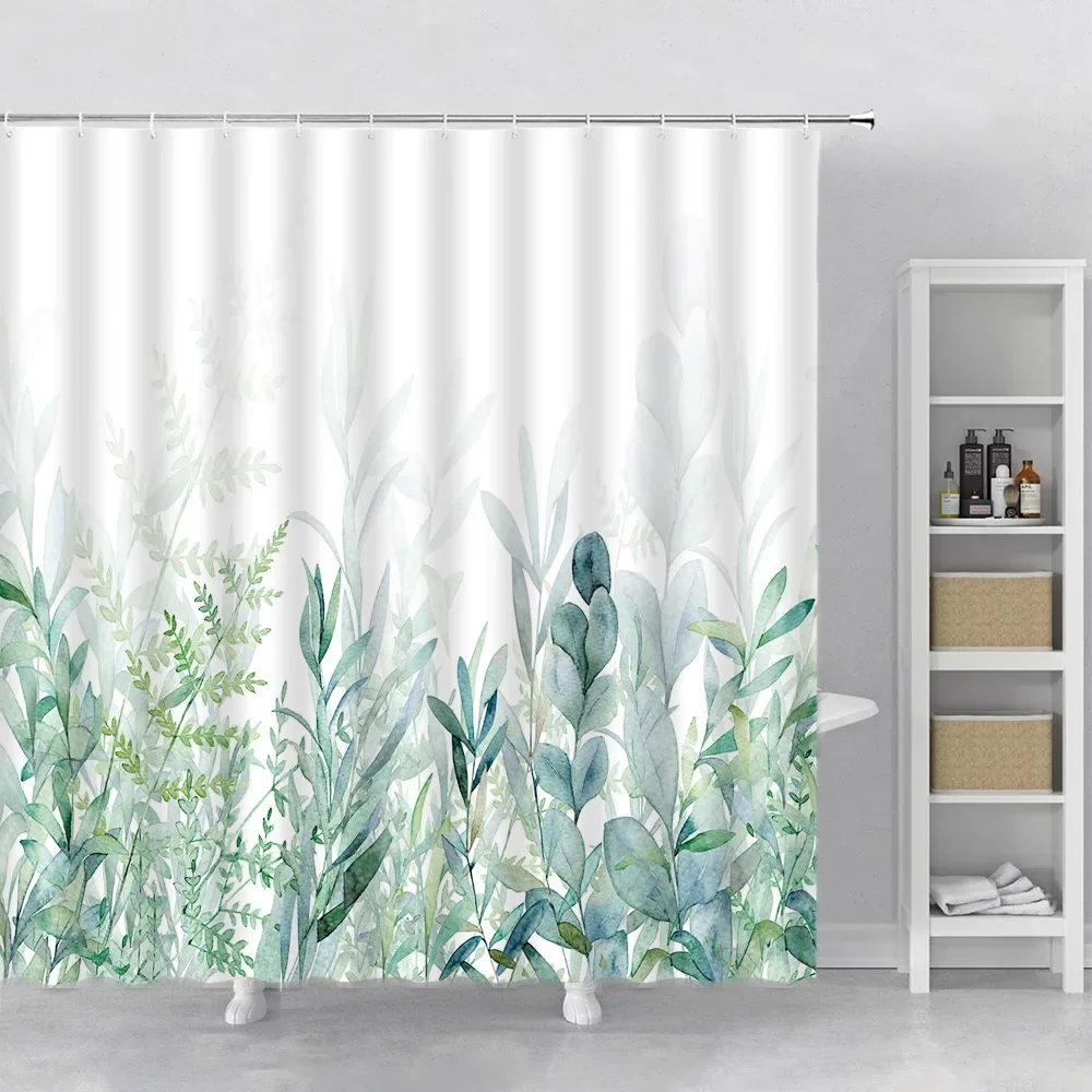 Flower Shower Curtain Set Orchid Teal Rose Plant Floral Leaves Print Bathroom Decor Fabric Bath Curtain Bathtub Accessories Hook