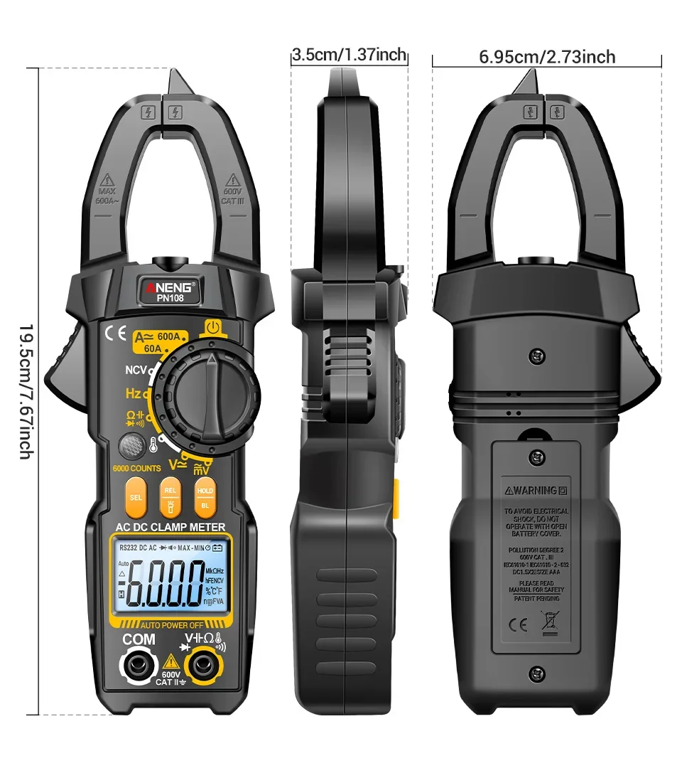 Zangenmessgerät Multimeter 6000 Zählt AC/DC Spannungsprüfer ANENG PN108 600 A Strom Widerstand Kapazität Hochpräzises Testwerkzeug – Detail 17