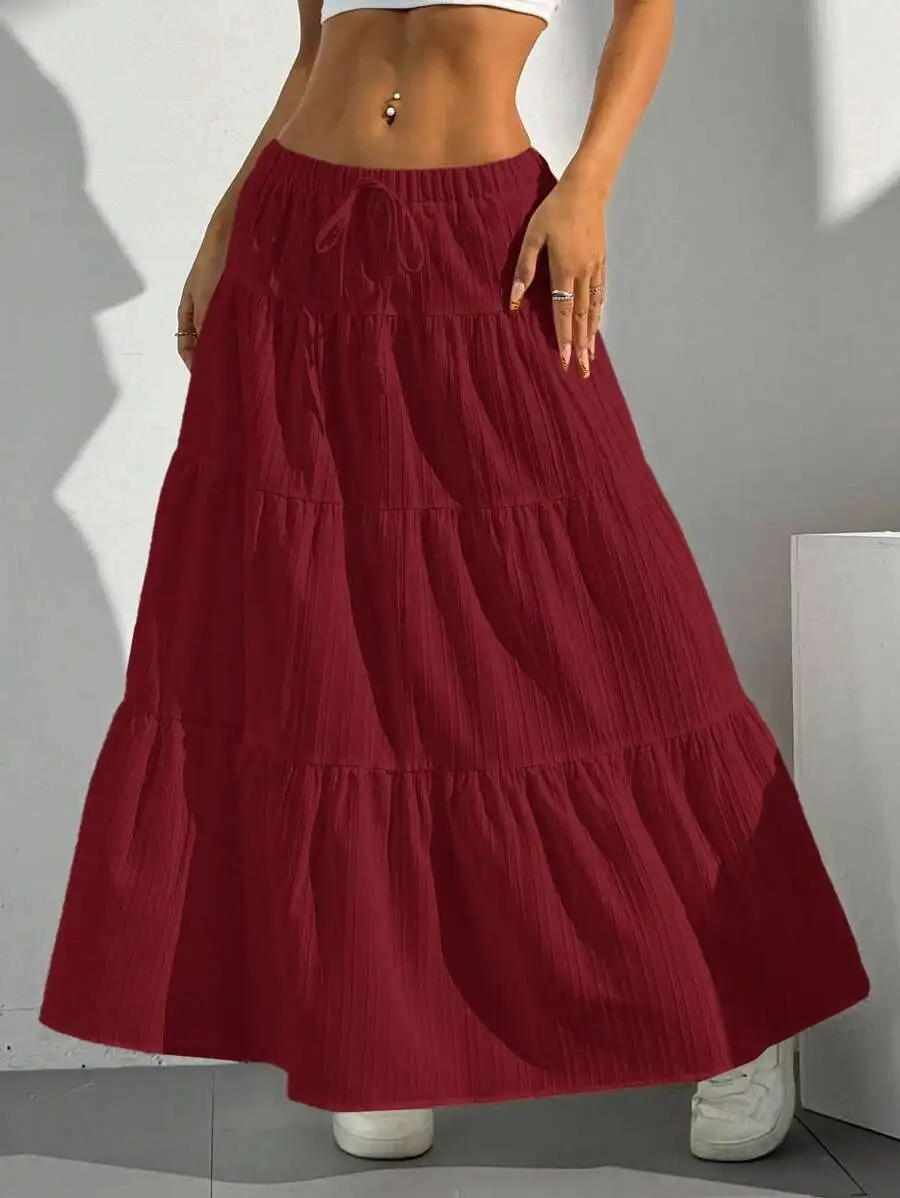 Plus Size New Spring/Summer Women's Half length Skirt with Strap Splicing, Large Swing Skirt, Loose Long Skirt