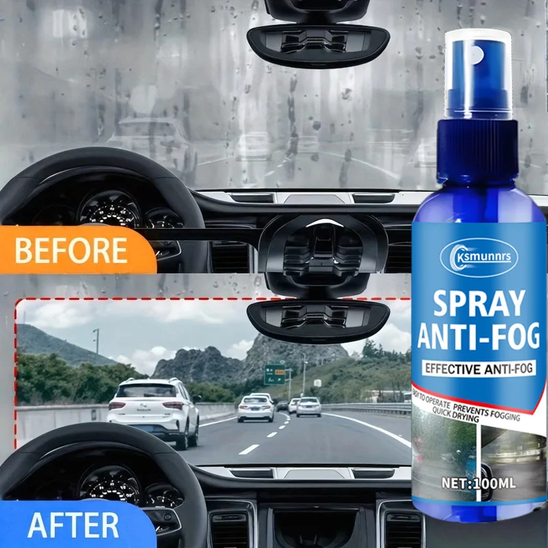 Multi-Purpose Long-Effect Anti-Fog Spray - Easy-to-Use Formula for Car Windshield, Mirrors, Eyeglasses, Helmets & Shower Doors