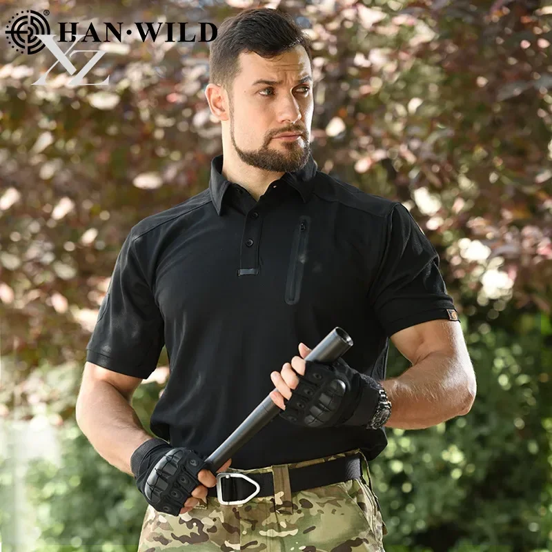 Men Short Sleeve Urban Tactical Polo Shirt Military Style Quick Dry T-Shirt Outdoor Casual Training Work Wear Top