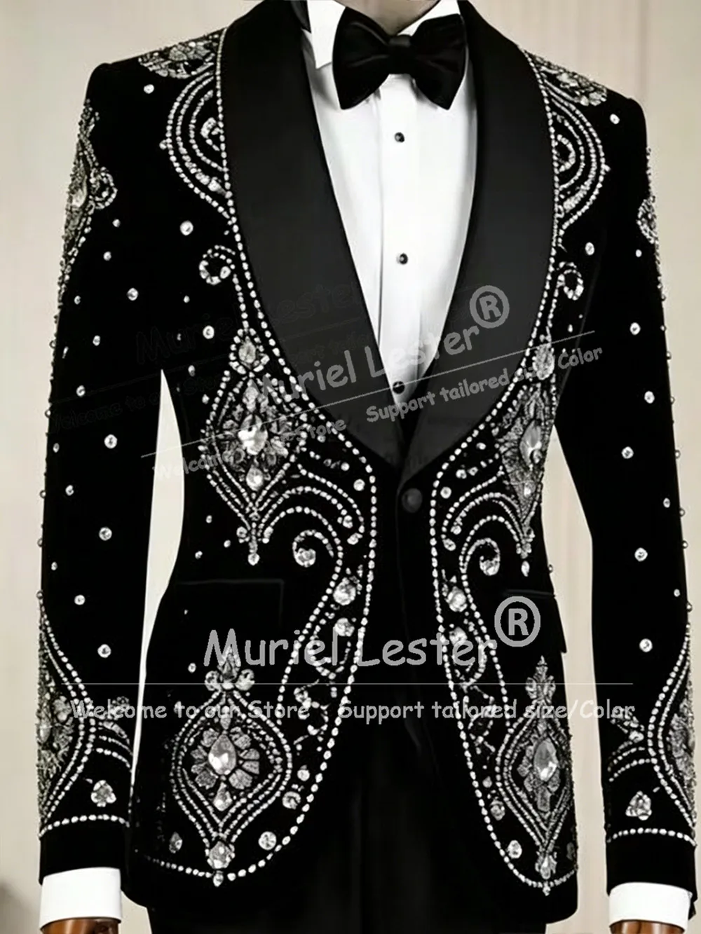 

Luxury Diamond Beaded Suit Women Formal Wear Single Breasted Jacket Pants 2 Piece Sets Lady Business Party Tuxedos Mother Dress